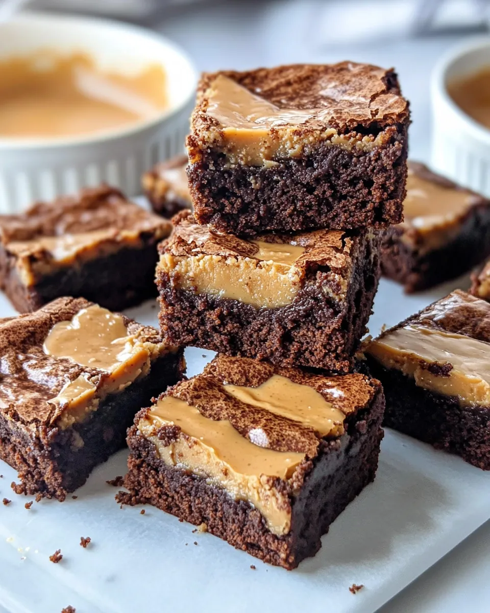 Classic Peanut Butter Brownies with Caramel Swirl recipe image