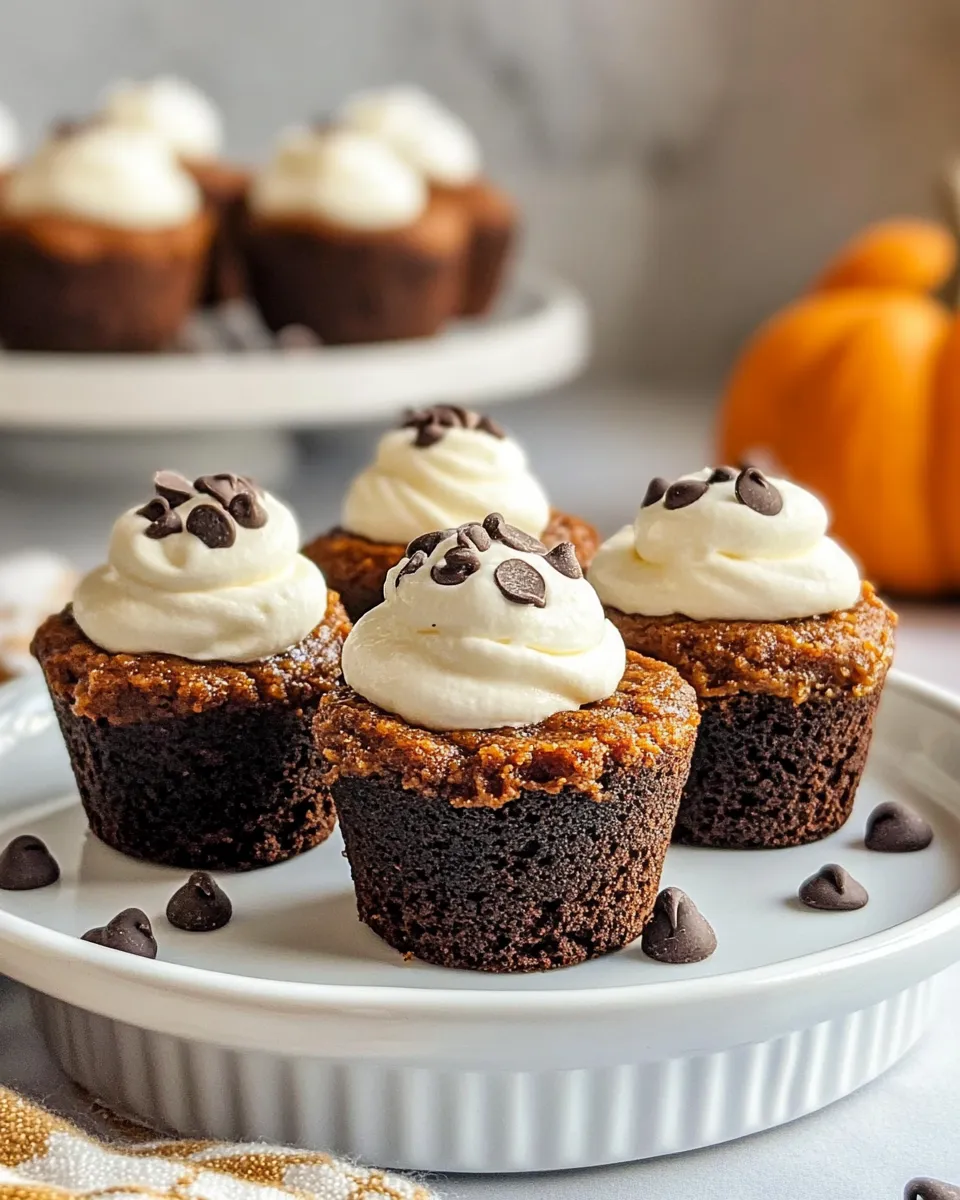 Classic Pumpkin Pie Brownie Bites with Whipped Cream food shot