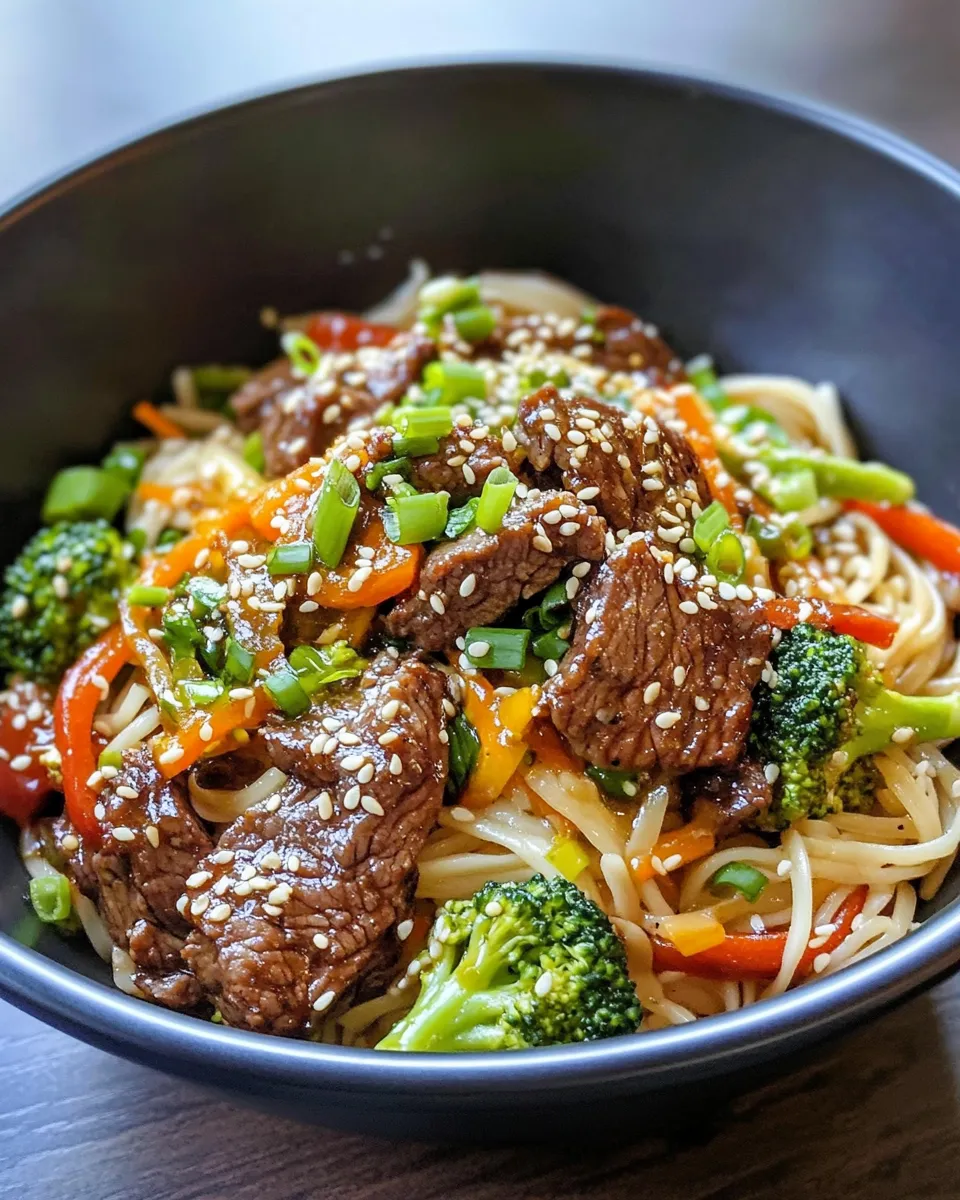 Homemade Sesame Ginger Beef Noodle Bowls photo