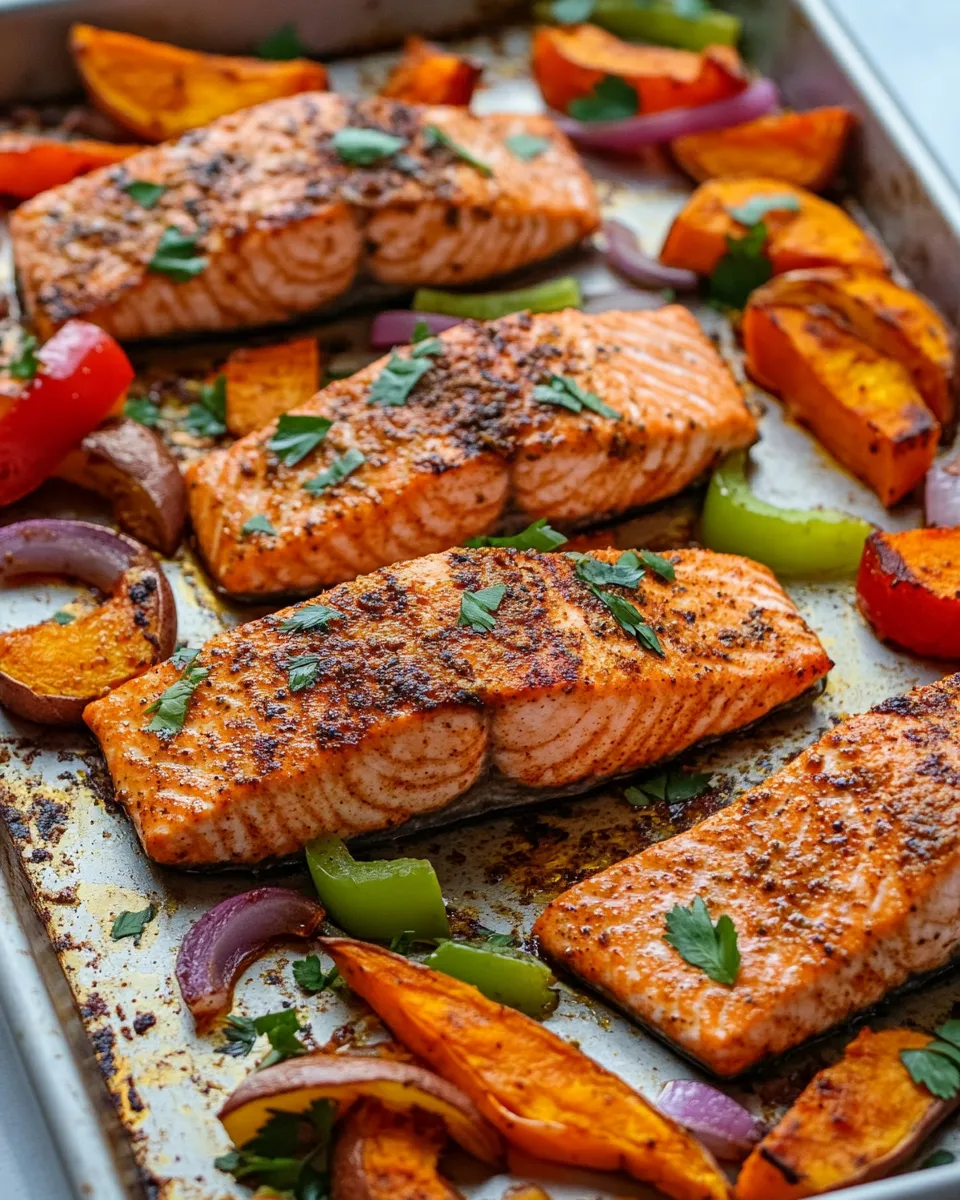 Quick Sheet-Pan Cajun Salmon & Sweet Potato Wedges recipe image