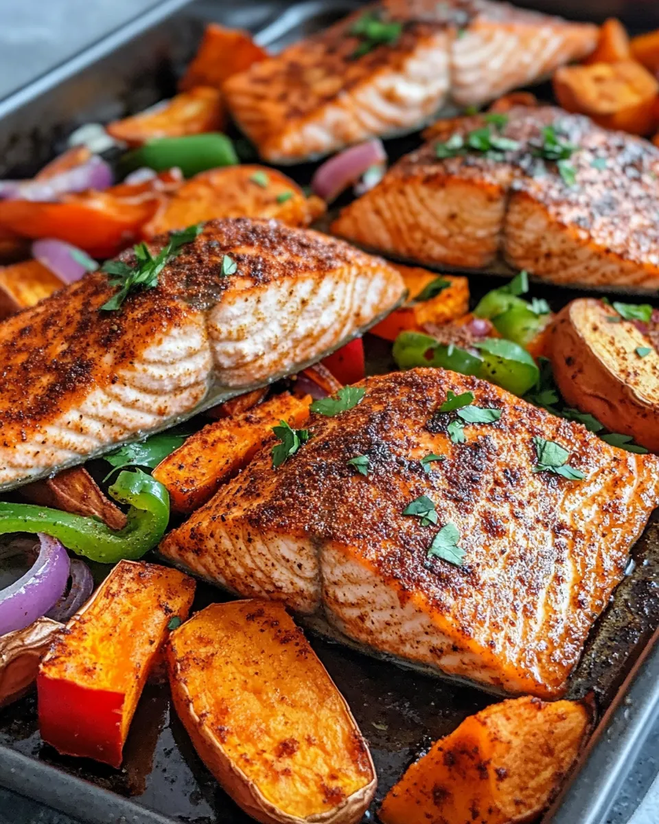 Healthy Sheet-Pan Cajun Salmon & Sweet Potato Wedges dish photo