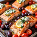 Homemade Sheet-Pan Greek Salmon with Feta & Olives recipe photo
