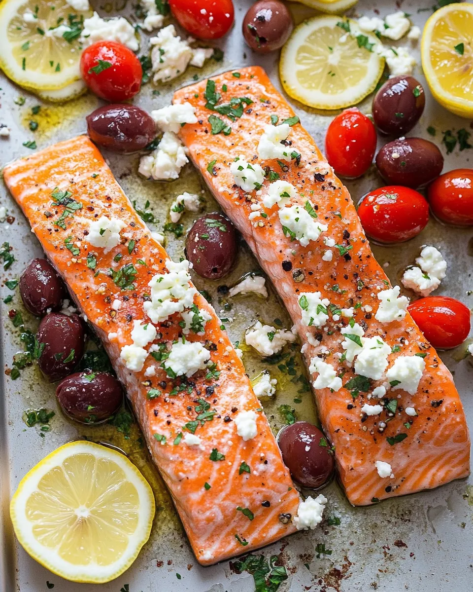 Classic Sheet-Pan Greek Salmon with Feta & Olives dish photo