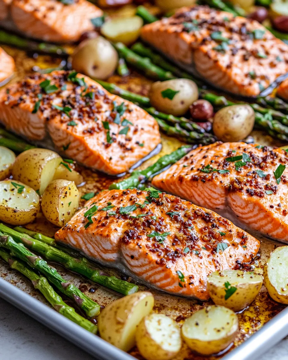 Easy Sheet-Pan Honey Mustard Salmon & Veggies dish photo