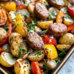 Homemade Sheet-Pan Sausage, Potatoes & Peppers (chicken sausage version) recipe photo