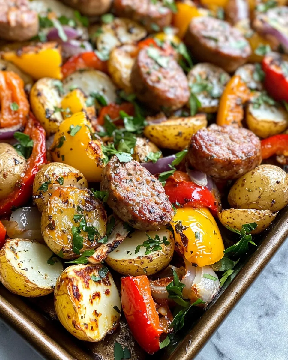 Homemade Sheet-Pan Sausage, Potatoes & Peppers (chicken sausage version) recipe photo