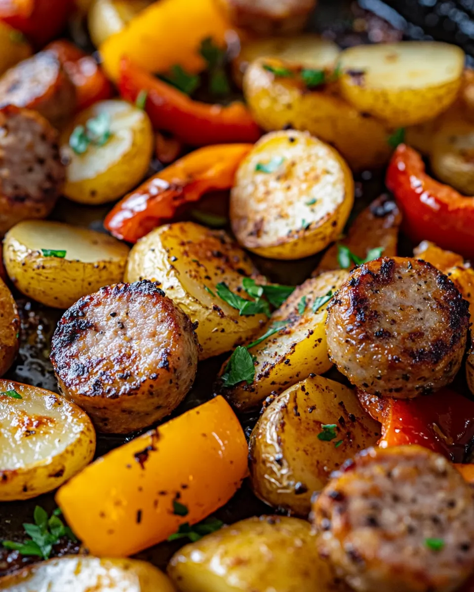 Classic Sheet-Pan Sausage, Potatoes & Peppers (chicken sausage version) dish photo