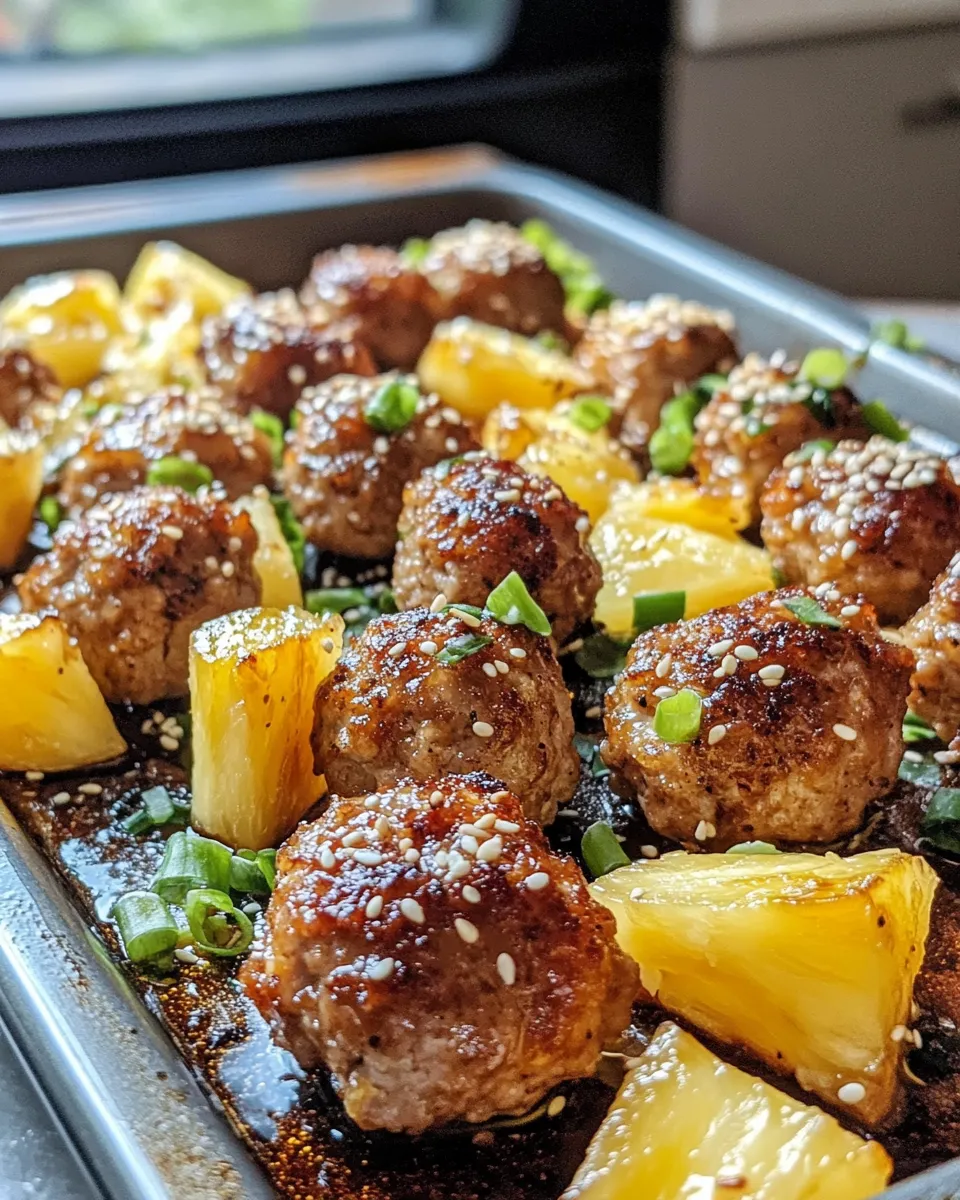 Delicious Sheet-Pan Teriyaki Meatballs & Pineapple food shot