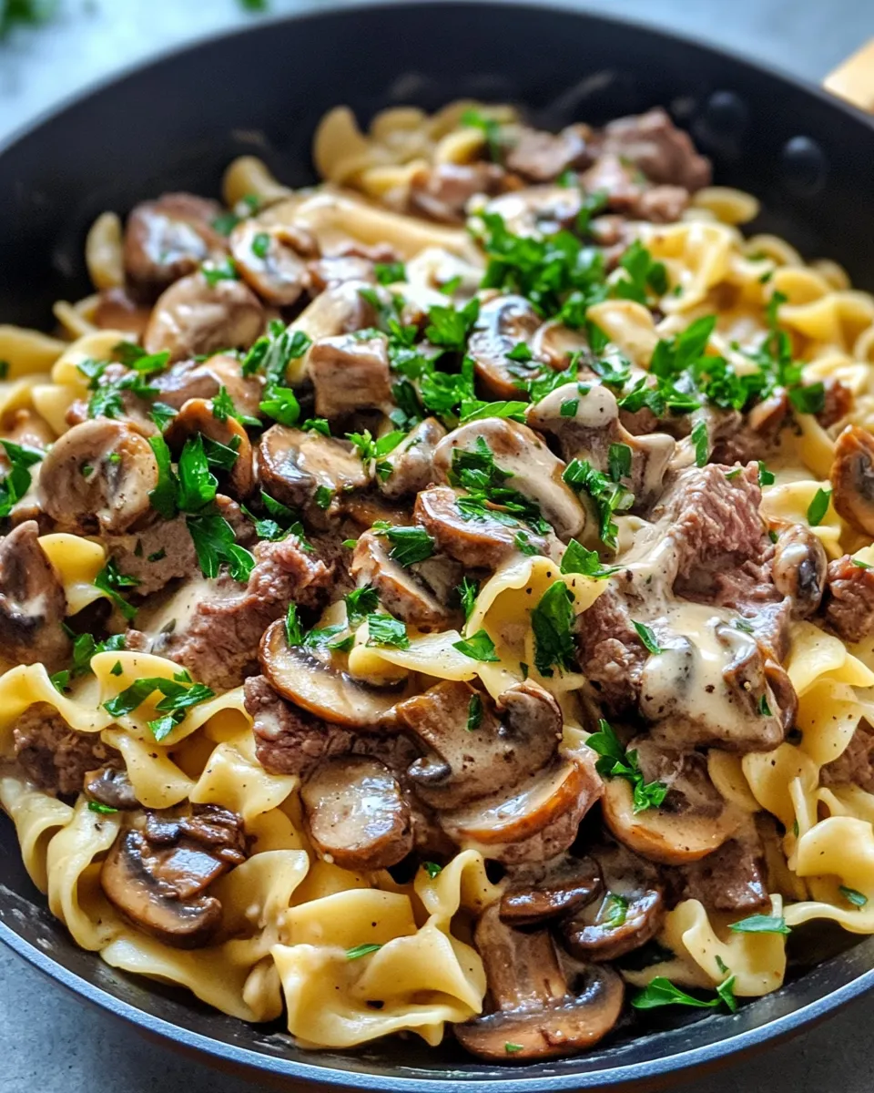 Classic Skillet Beef Stroganoff with Mushrooms & Wide Noodles dish photo