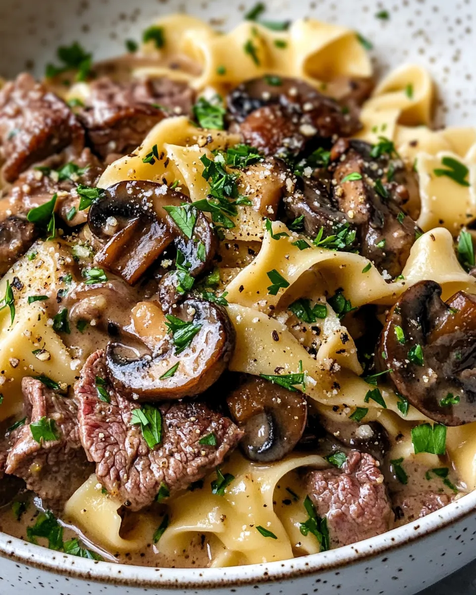 Easy Skillet Beef Stroganoff with Mushrooms & Wide Noodles food shot