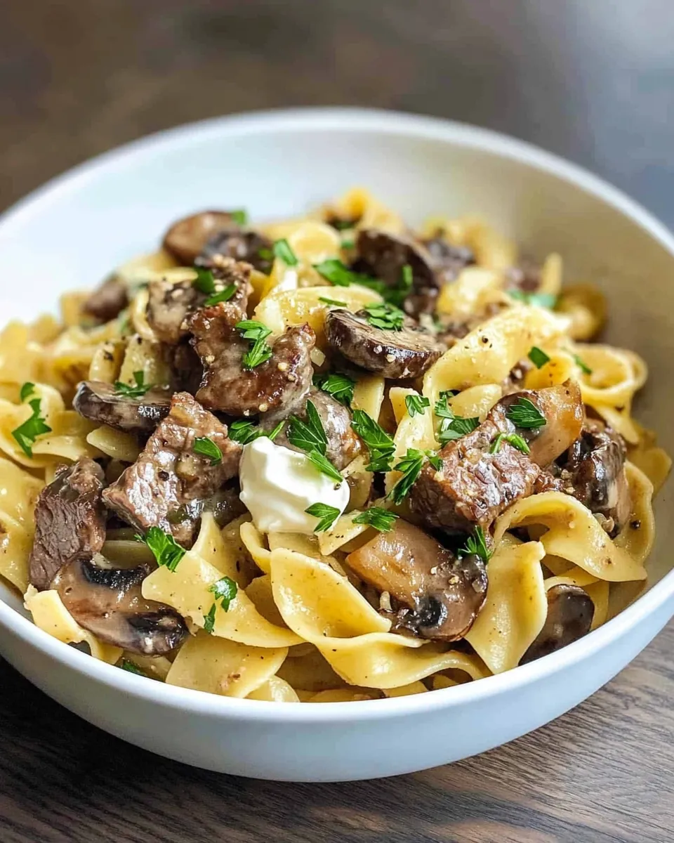 Delicious Skillet Beef Stroganoff with Mushrooms & Wide Noodles plate image