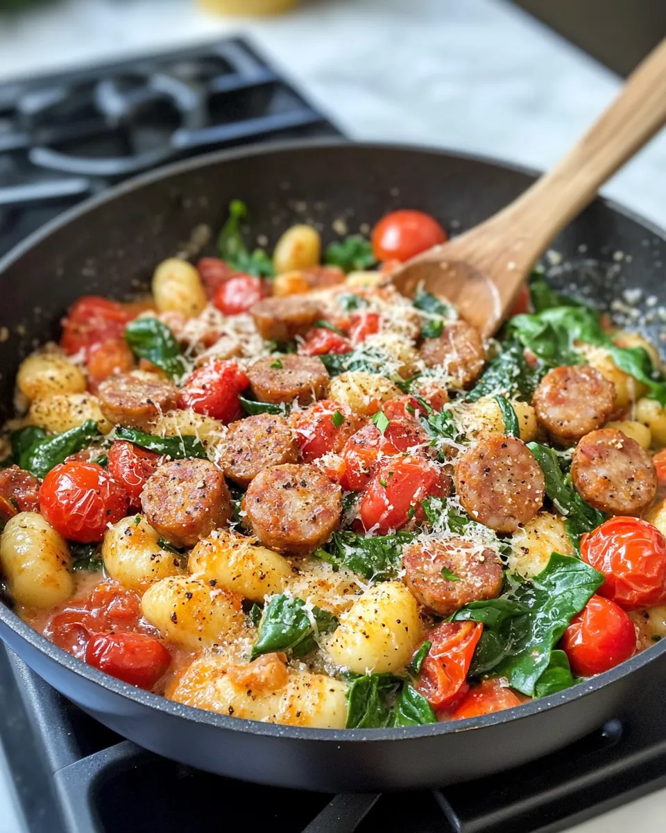 Classic Skillet Gnocchi with Sausage, Spinach & Tomato Cream dish photo