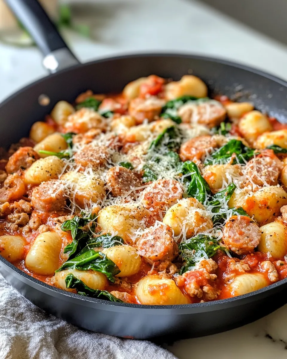 Delicious Skillet Gnocchi with Sausage, Spinach & Tomato Cream image