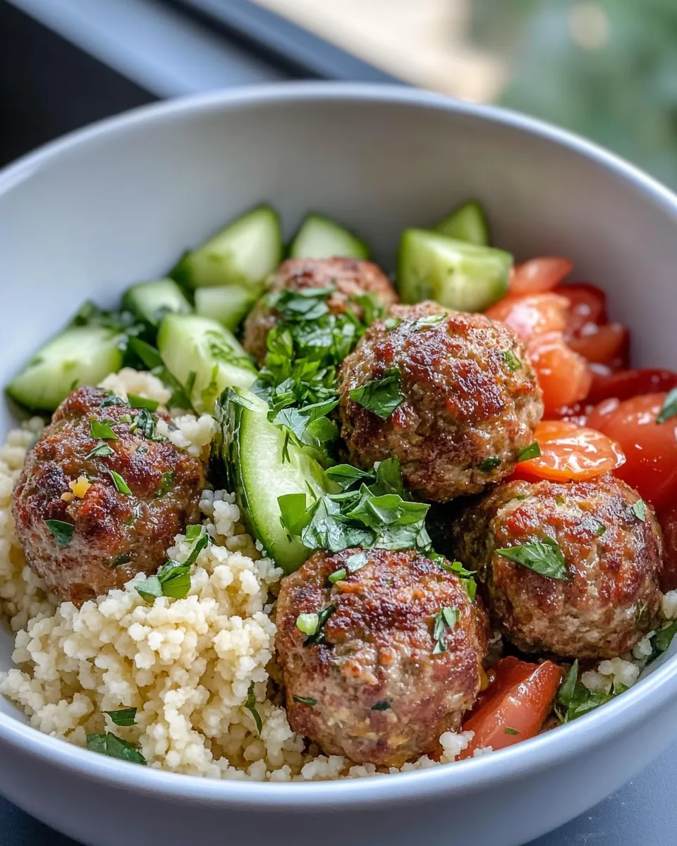 Delicious Spicy Harissa Lamb Meatballs with Couscous plate image