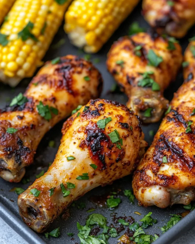 Homemade Spicy Honey Mustard Chicken Drumsticks & Corn on the Cob recipe photo