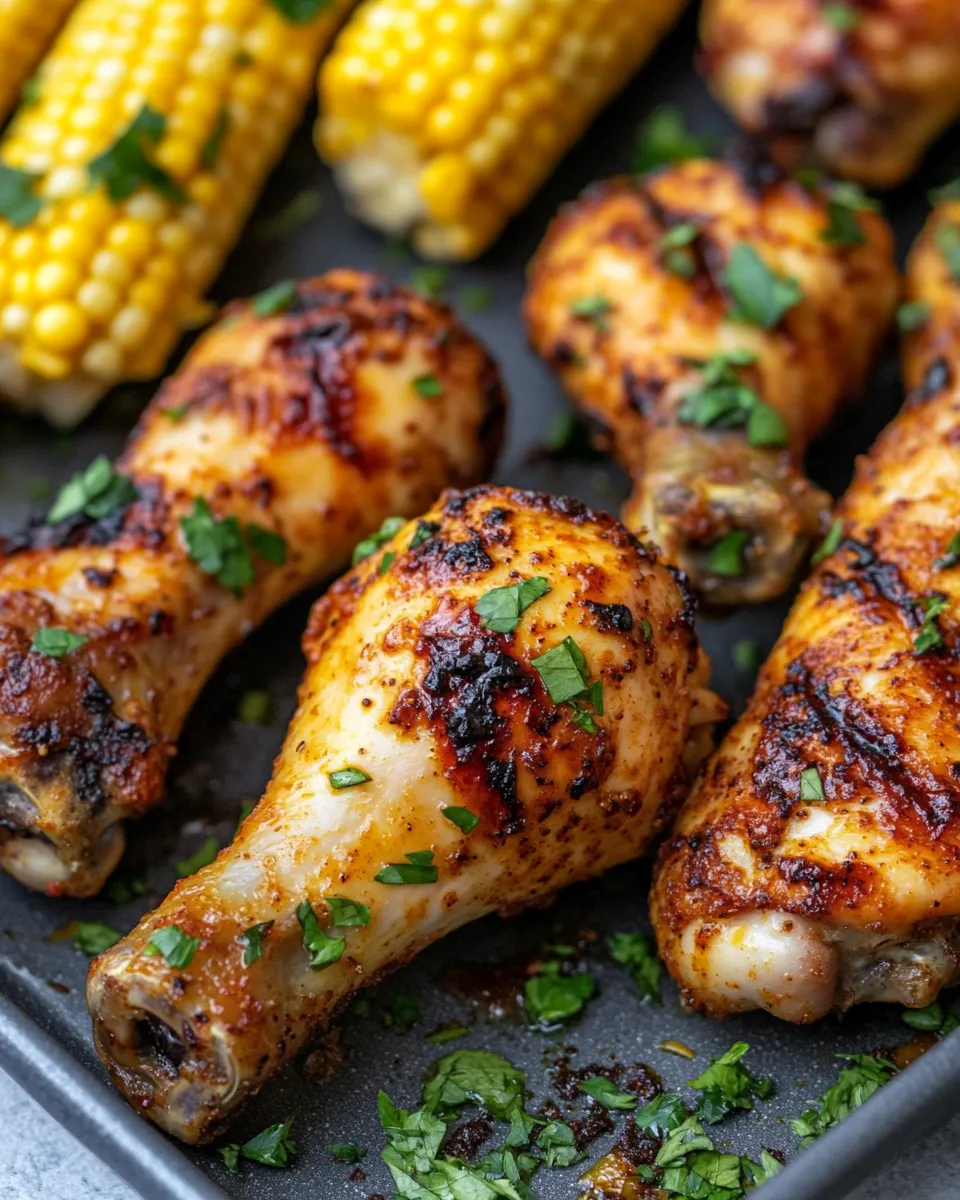 Homemade Spicy Honey Mustard Chicken Drumsticks & Corn on the Cob recipe photo