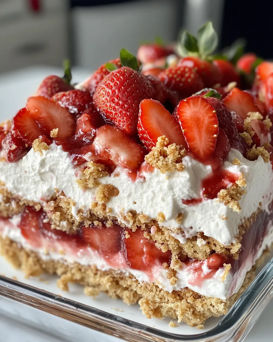 Homemade Strawberry Crunch Cake with Strawberry Drizzle photo