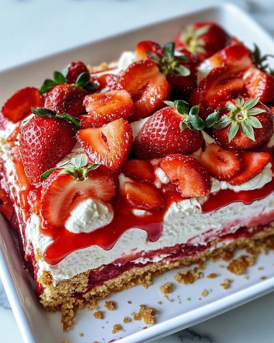 Classic Strawberry Crunch Cake with Strawberry Drizzle dish photo