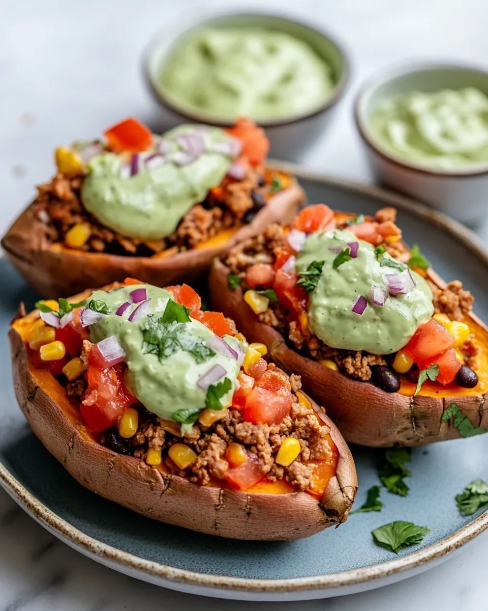 Homemade Taco-Stuffed Sweet Potatoes with Avocado Crema recipe photo