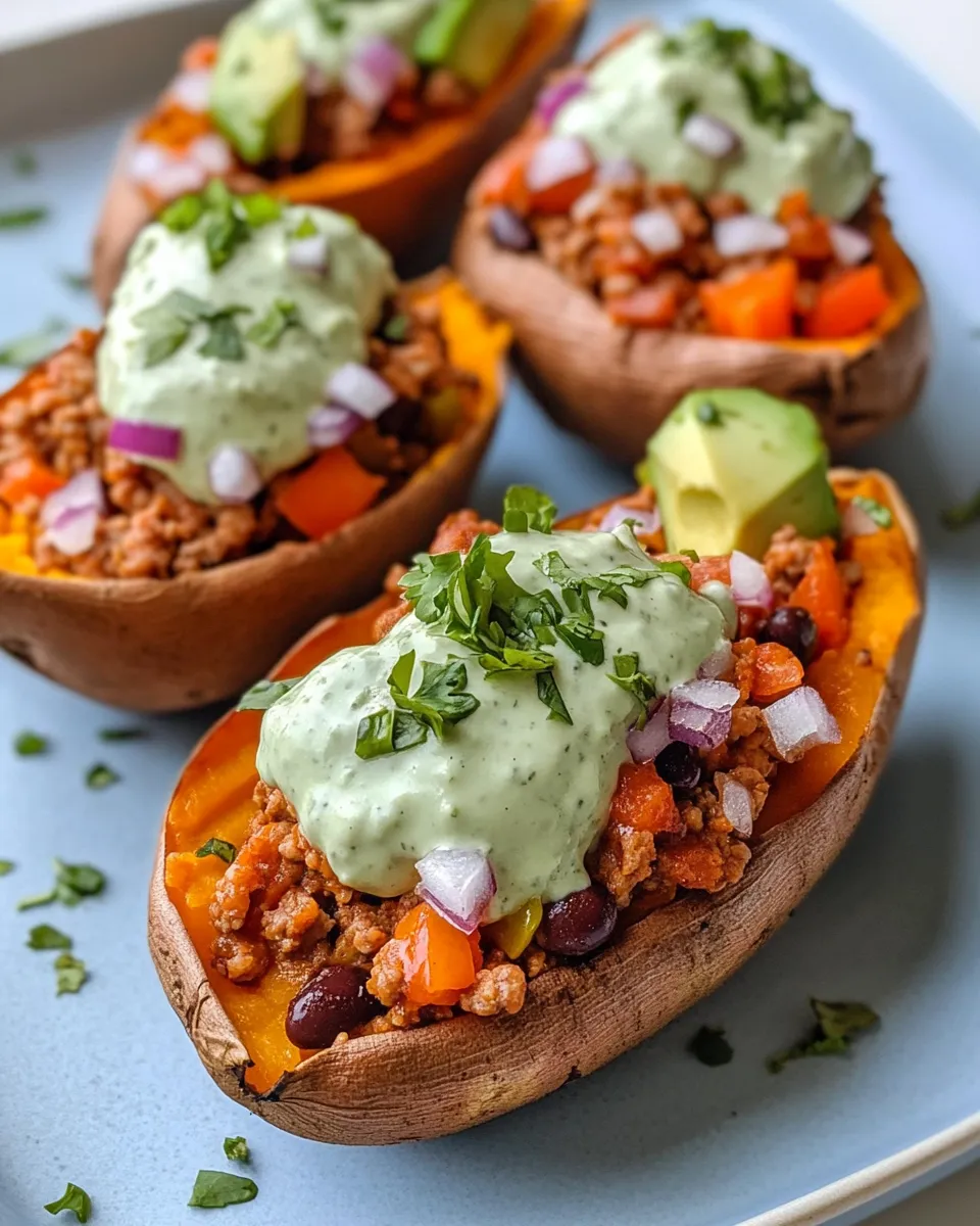 Classic Taco-Stuffed Sweet Potatoes with Avocado Crema dish photo
