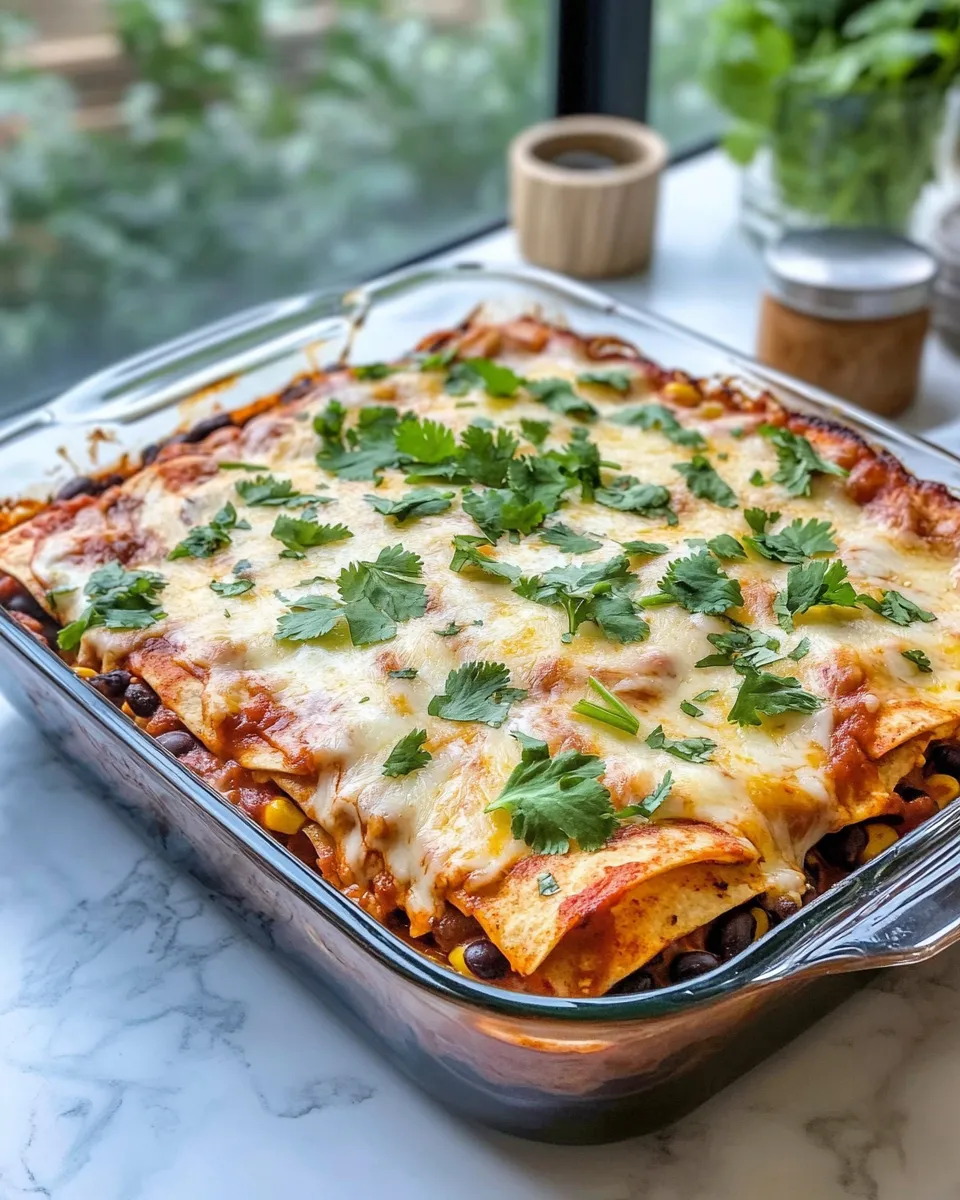 Easy Tex-Mex Chicken Enchilada Bake with Black Beans & Corn food shot