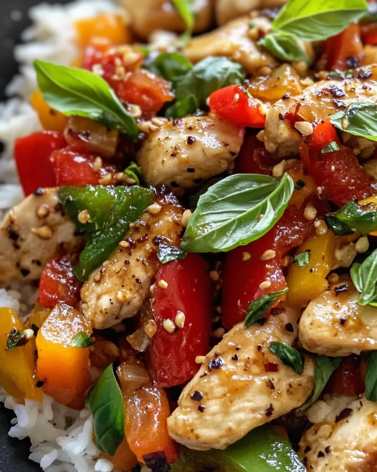 Homemade Thai Basil Chicken Stir-Fry with Peppers photo