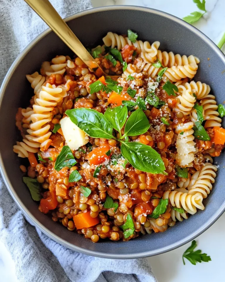 Homemade Vegan Lentil Bolognese over Fusilli recipe photo