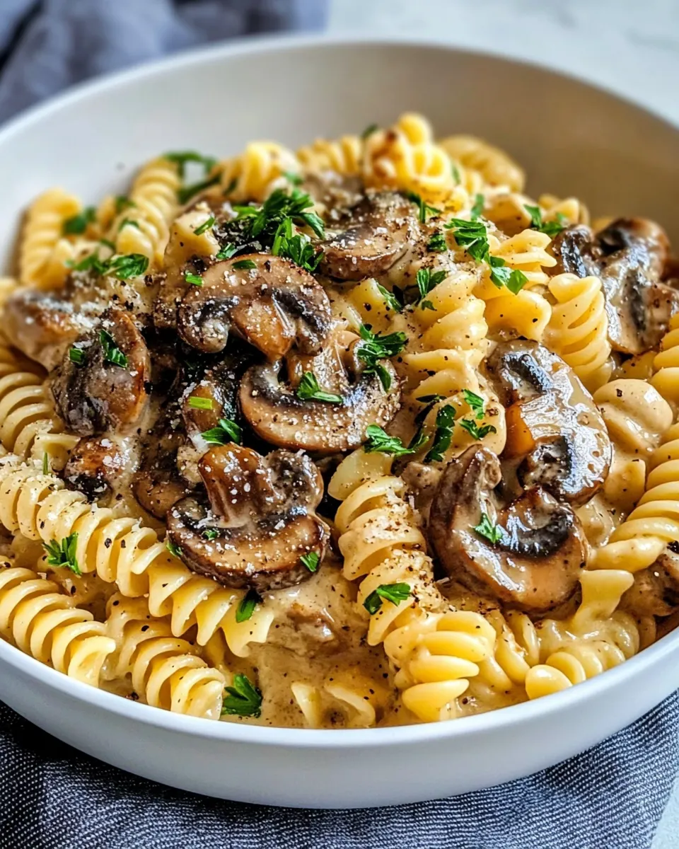 Easy Vegan Mushroom Stroganoff with Fusilli food shot