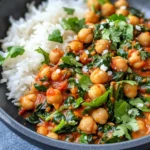 Homemade Vegan Spicy Chickpea & Spinach Curry with Rice photo