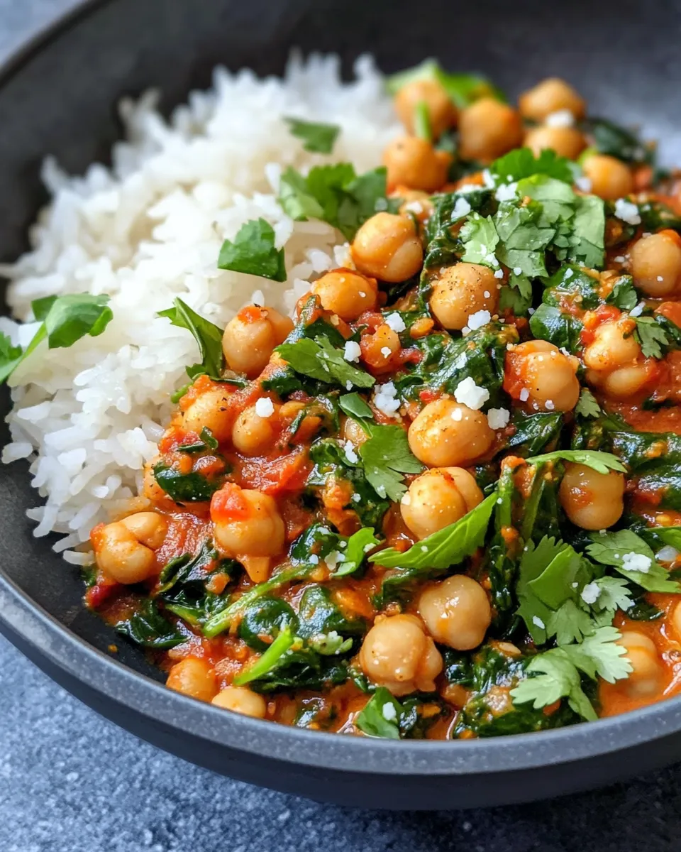 Homemade Vegan Spicy Chickpea & Spinach Curry with Rice photo