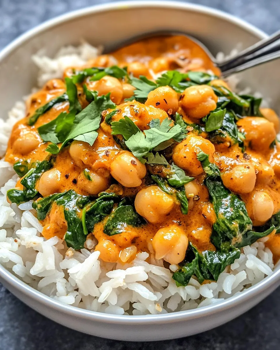 Classic Vegan Spicy Chickpea & Spinach Curry with Rice image