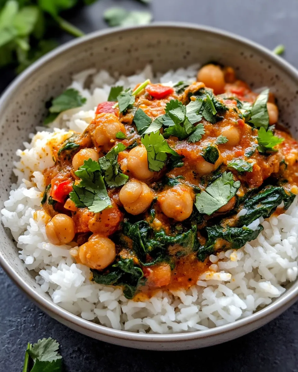 Easy Vegan Spicy Chickpea & Spinach Curry with Rice recipe photo
