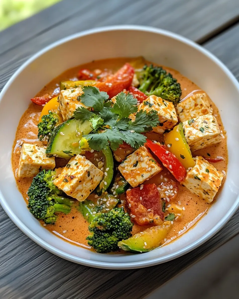 Classic Vegan Thai Coconut Curry Tofu & Veggies dish photo