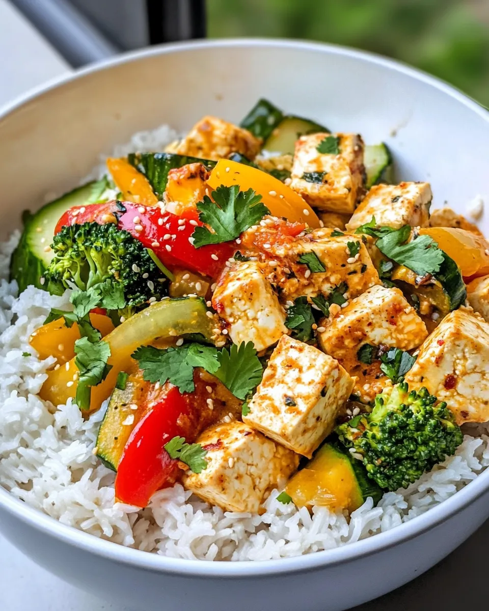 Delicious Vegan Thai Coconut Curry Tofu & Veggies plate image