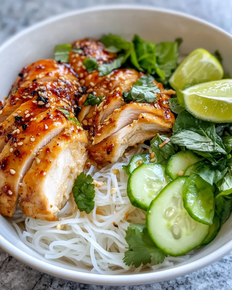 Delicious Vietnamese Lemongrass Chicken with Vermicelli Noodles image