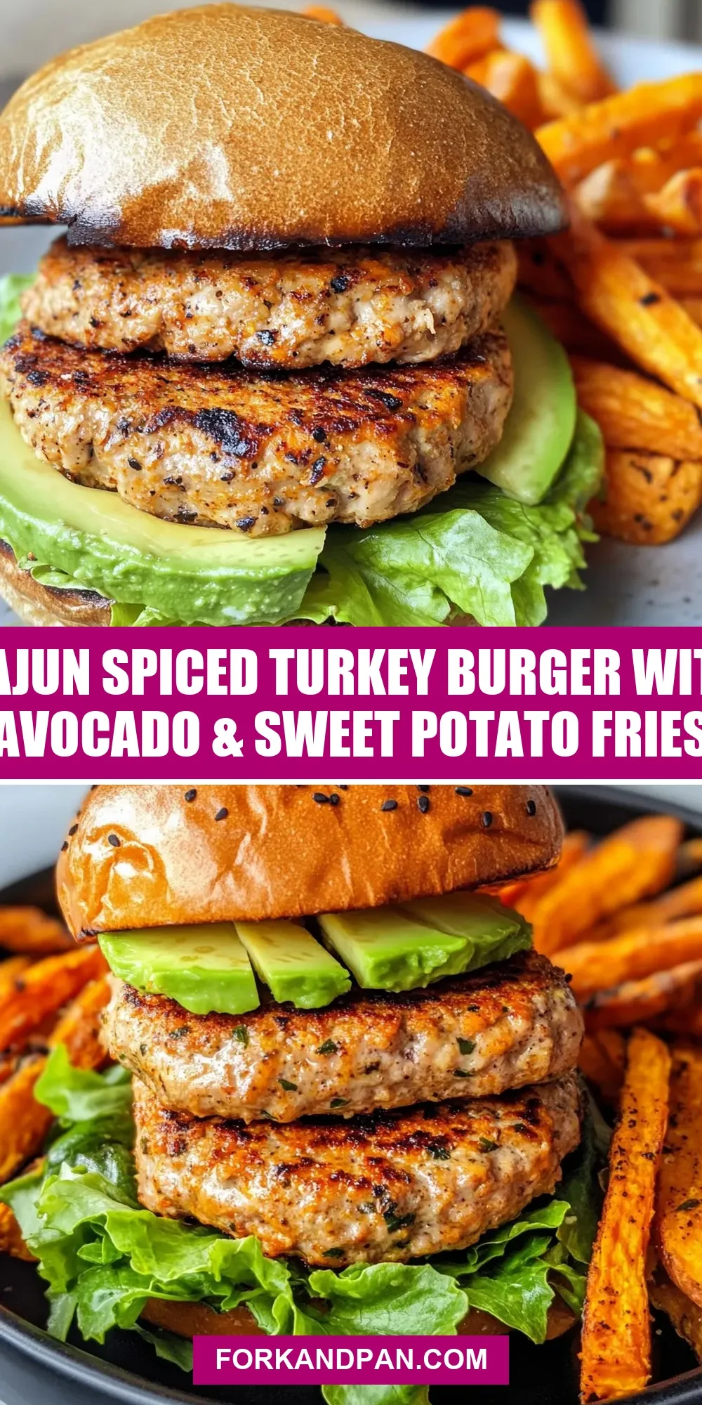 How To Make Simple Cajun Spiced Turkey Burger With Avocado & Sweet Potato Fries