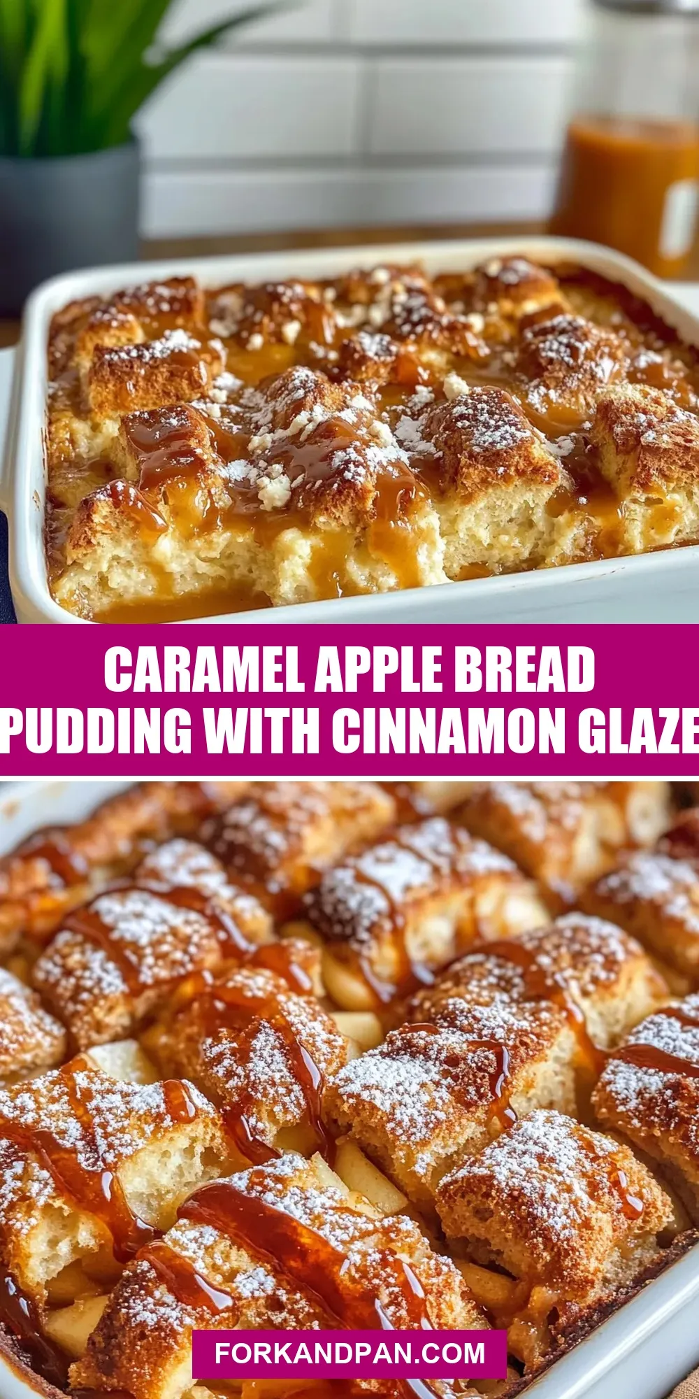 The Best Caramel Apple Bread Pudding With Cinnamon Glaze Ever