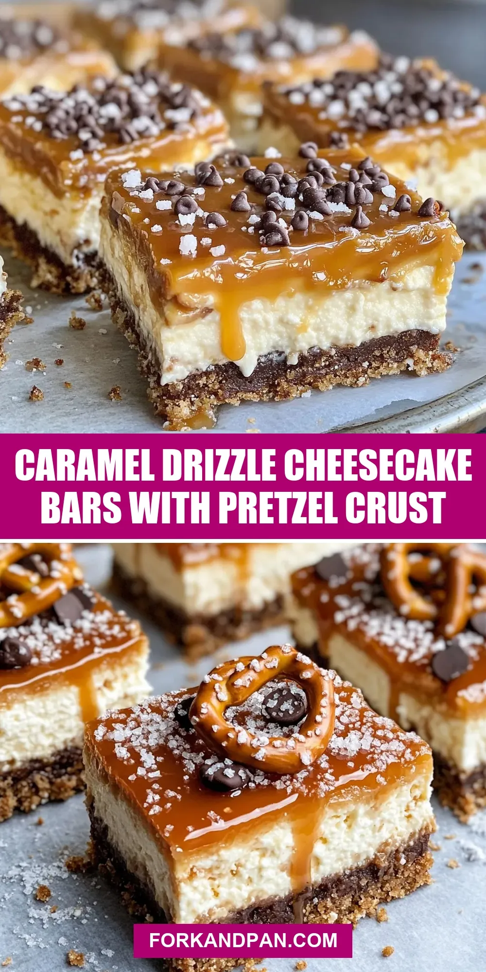 The Best Caramel Drizzle Cheesecake Bars With Pretzel Crust Ever