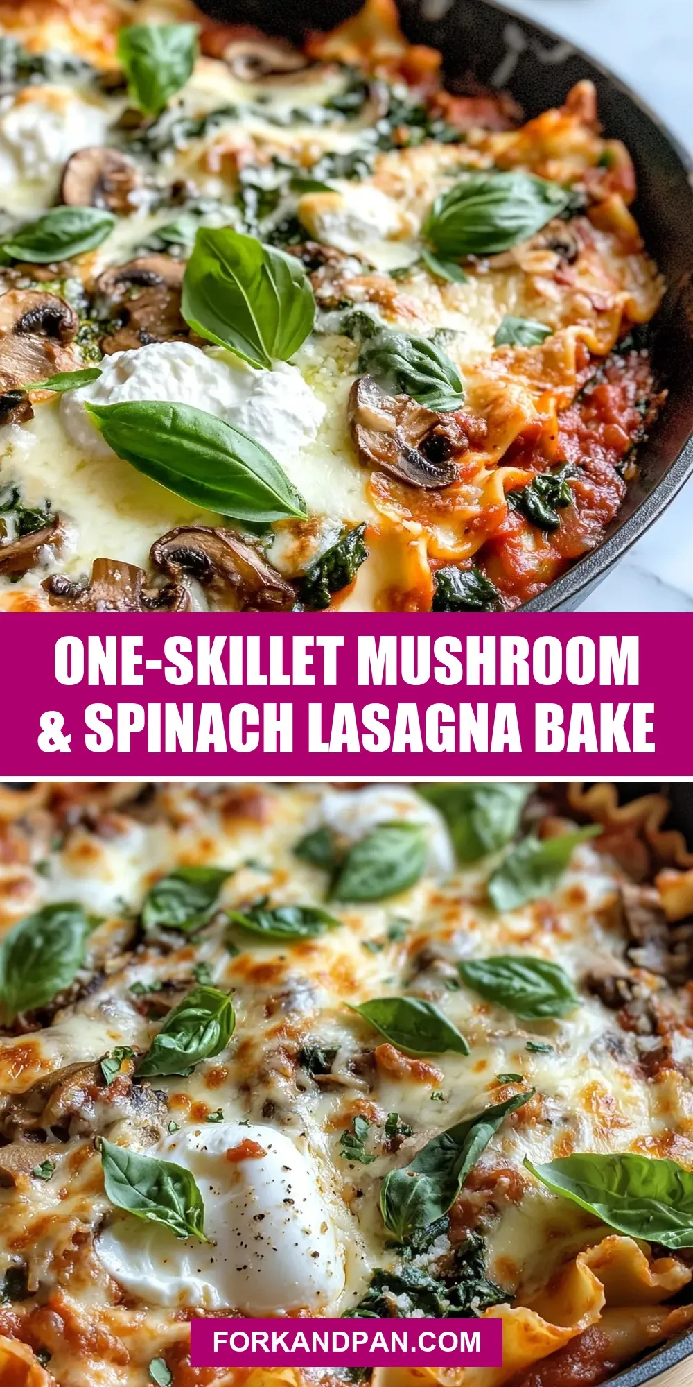 One-Skillet Mushroom & Spinach Lasagna Bake Recipe