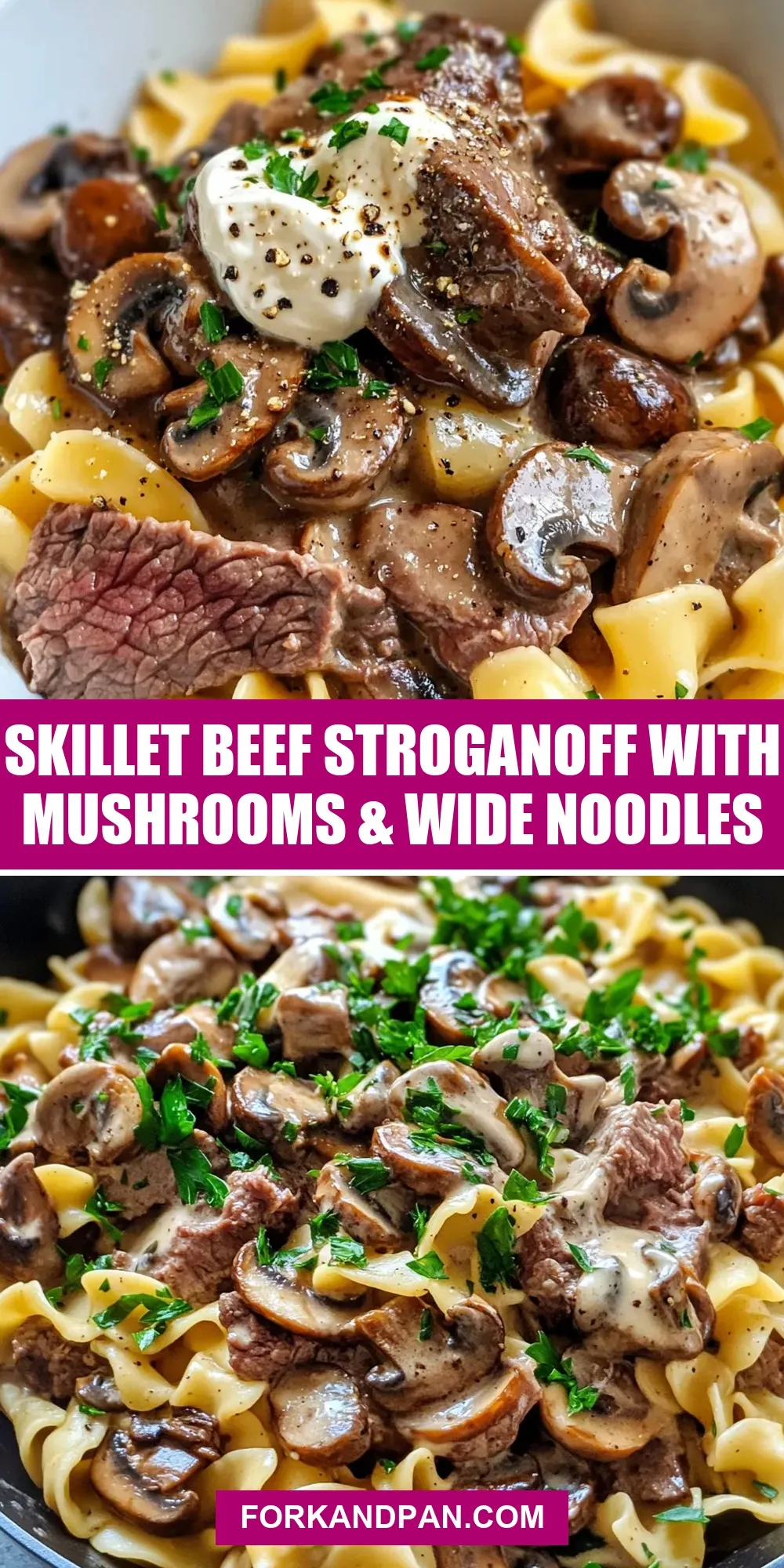 Skillet Beef Stroganoff With Mushrooms & Wide Noodles (Delicious & Delicious)
