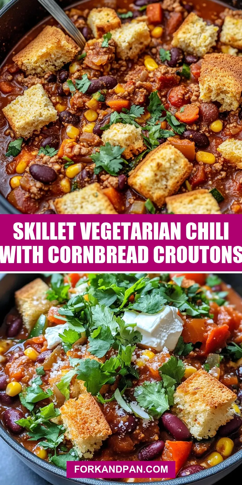 The Best Skillet Vegetarian Chili With Cornbread Croutons Ever