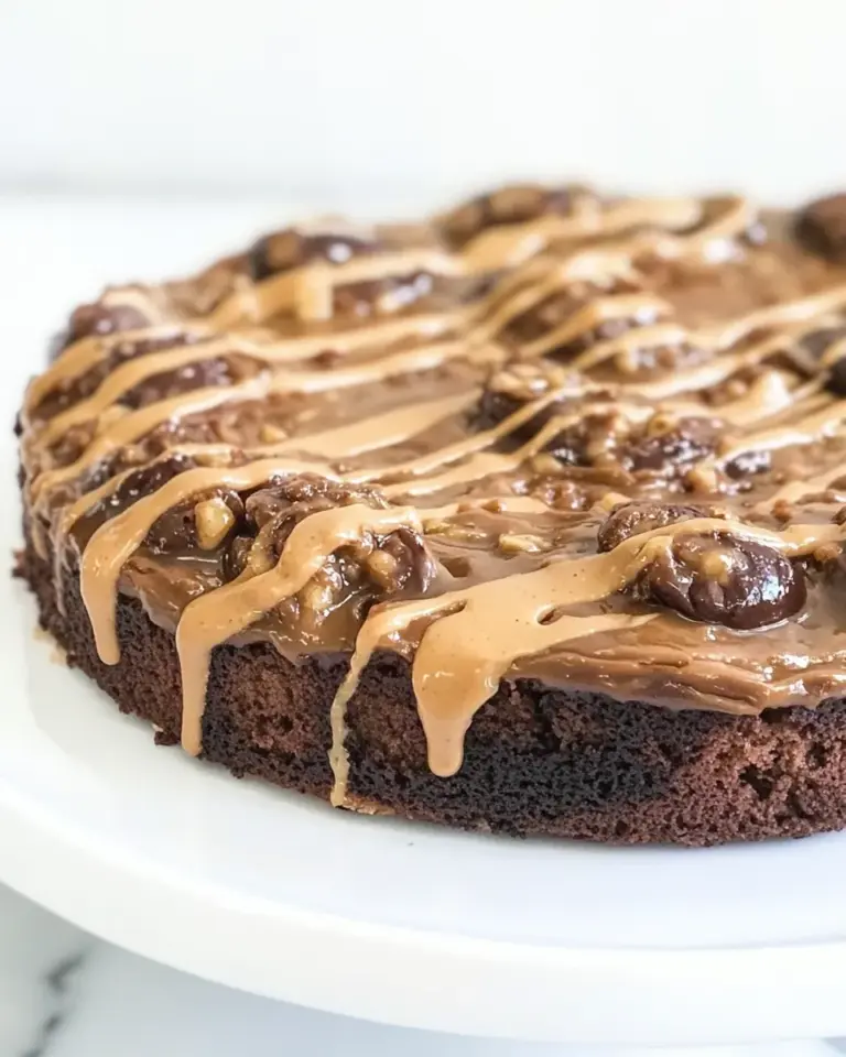 Homemade Lightened-Up Chocolate Peanut Butter Upside Down Banana Cake photo