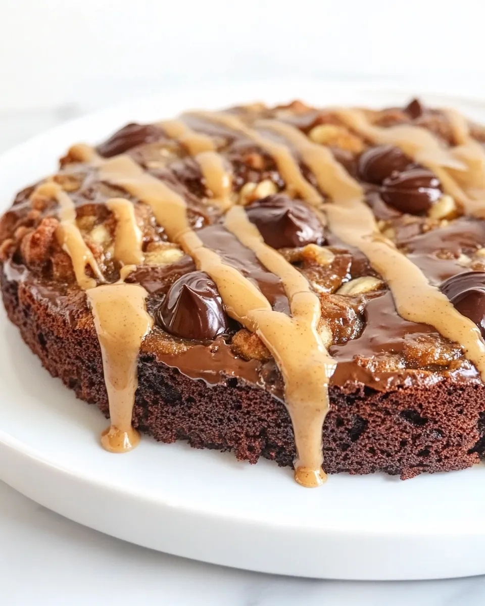 Delicious Lightened-Up Chocolate Peanut Butter Upside Down Banana Cake image