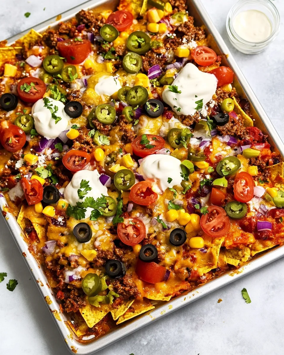 Delicious Loaded Sheet Pan Nachos shot