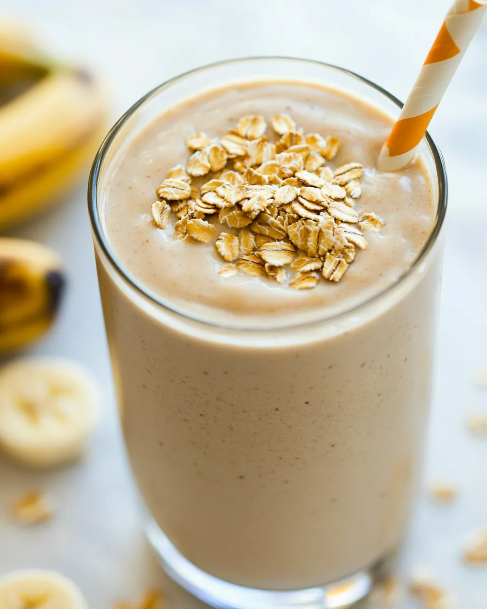 Quick Peanut Butter Banana Oat Protein Smoothie shot