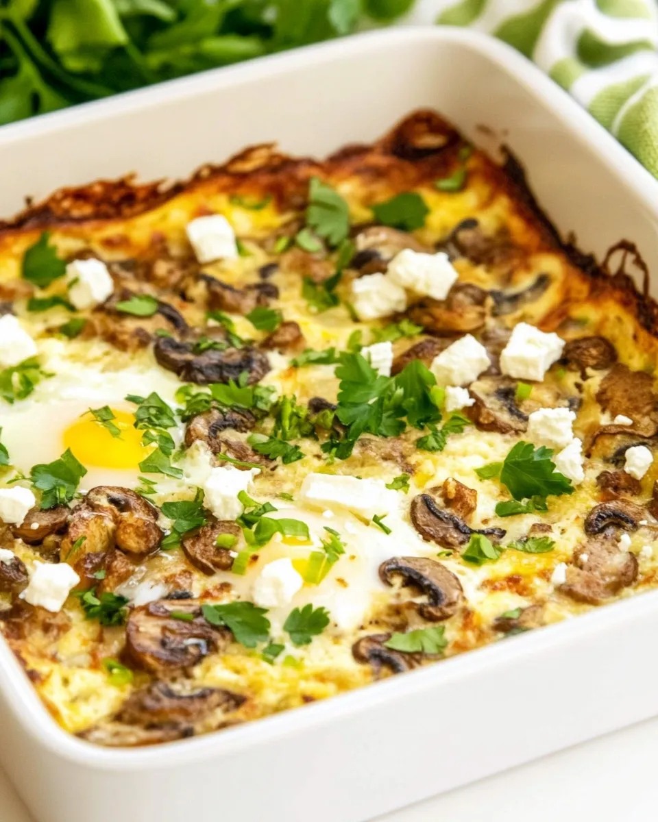 Homemade Sausage, Mushrooms, and Feta Baked with Eggs photo