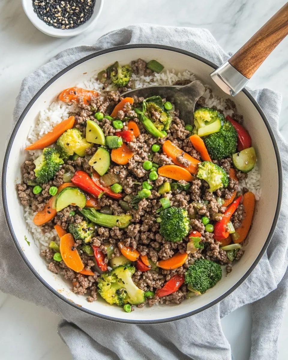 Healthy 30-Minute Teriyaki Ground Beef Skillet with Vegetables shot