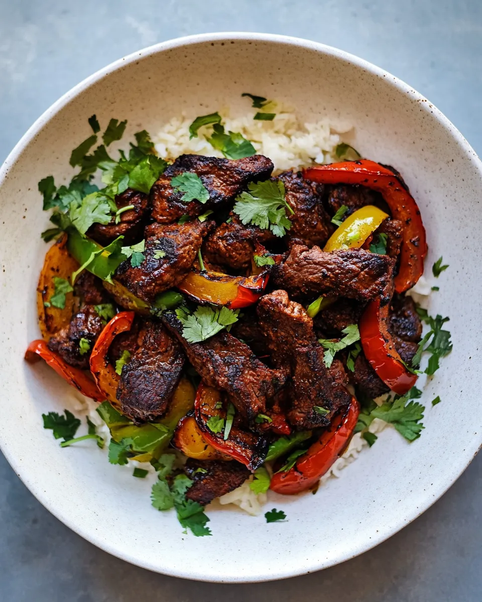 Tasty 30 Minute Cajun Butter Steak and Peppers. shot