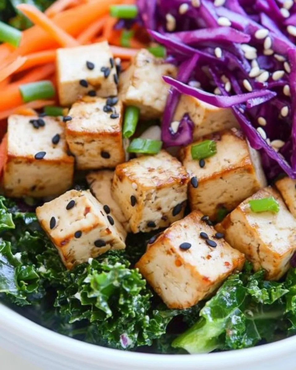Delicious Asian Kale & Tofu Salad (Protein-Rich!) image