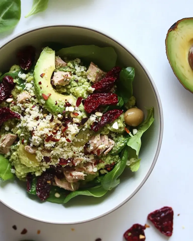 Homemade Avocado Pesto Tuna Salad with Sun-Dried Tomatoes photo